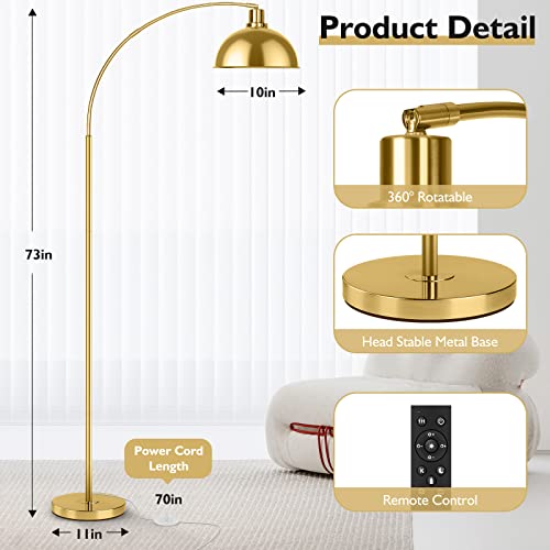 Arc Floor Lamps For Living Room, Modern Tall Standing Lamp Remote Control,Stepless Dimmable Gold Floor Lamp With Hanging Dome Shade, Over Couch Arched Reading Lamp For Bedroom, Office (Bulb Included) #TOP1