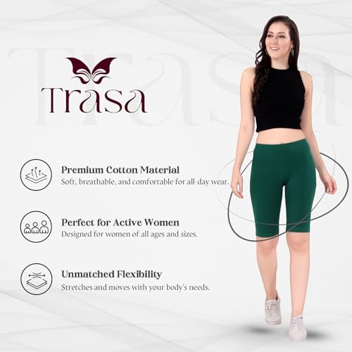 Image of TRASA Women's Cotton Fashion Biker Workout Cycling Shorts, Avialable Sizes: S,M,L,XL,2XL,3XL