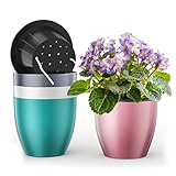 HEMOPLT Plant Pots Pack of 4, 6.3" Self Watering Pots for Indoor Plants, African Violet Pots, Self W
