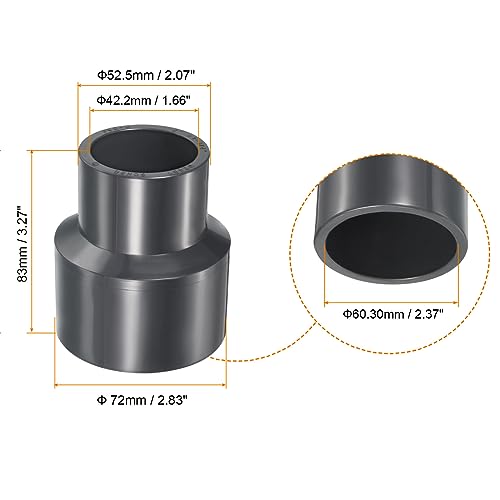 PATIKIL UPVC Reducer Pipe Fitting 2" x 1-1/4" Socket Schedule 80, Straight Coupling Adapter Connector, Gray - Image 2