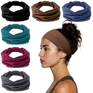 HSEM Headbands for Women, Wide Elastic Non-Slip Thick Hair Bands, Sports Stretchy Sweat Bands, Large Knotted Soft Headband, 6-Pack