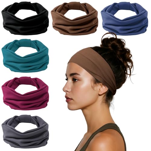 HSEM Headbands for Women Wide Elastic Head Bands Non-Slip Thick Hair Bands Sports Stretchy Sweat Bands Large Knotted Soft Headband Gray Burgundy Green Black Coffee Navy