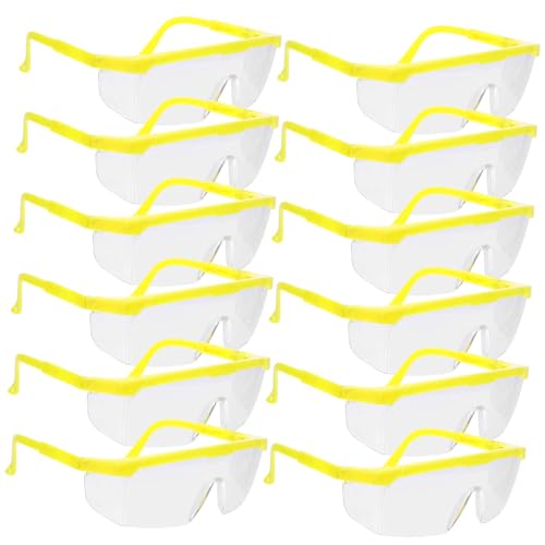 STOBAZA 12pcs Eye Protective Glasses Windproof Goggles for Outdoor Activities Yellow Frame White Lens for Riding Cycling Surfing and More