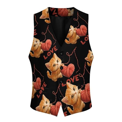 Cat Heart Men's Suit Vests Business Formal Dress Vest V-Neck Waistcoat for Wedding Casual4