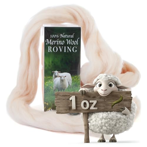 Image of Desert Breeze Distributing 100% Natural Merino Wool Roving - Premium Combed Top Merino Roving Wool - Tapestry, Spinning, Wet Felting & Needle Felting Supplies - 21.5 Micron - 1 oz, Color Vanilla