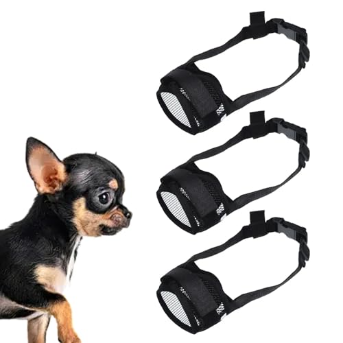 3 Stück Maulkorb Kleine Hunde,Fressschutz Hund,Giftköderschutz Hund,Größenverstellbar Durch Klettverschluss,12.0 cm - 15.0 cm,Maulkorb,Etwas Essen,Bellen,cür Kleine Hunde, Schwarz