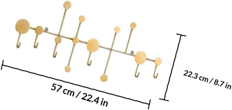 Toyvian Punch-Free Wall-Mounted Iron Coat Hooks 6-Hook Rack Golden Multifunctional Hanger for Home Entryway Bedroom Storage