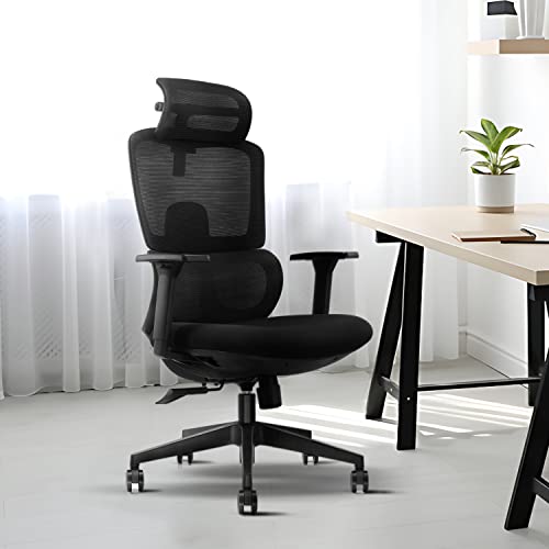 Image of ErgoLab Bravo Office Chair, High Back Ergonomic Mesh Office Chairs with 3 Year Warranty | Computer Chair, Revolving Chair with Cushion Seat and Adjustable Height and 1D Armrests - Bravo Black