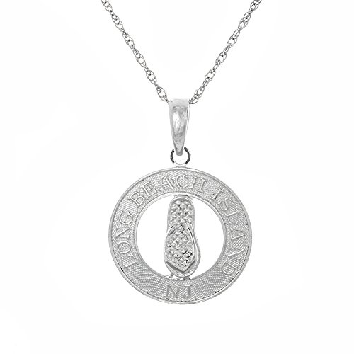 925 Sterling Silver Travel Charm Necklace Pendant With Chain, Long Beach Island, Nj, Flip-Flop Center #TOP4