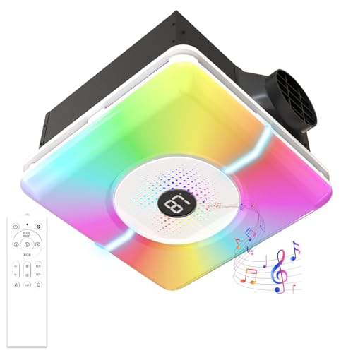 Ouayrhea Bluetooth Bathroom Exhaust Fan, Ceiling Ventilation Fan with Night Light,230 CFM Powerful Quiet Ventilation,Color Adjustable Color Lighting (3000K-6500K),with 7-Color RGB Ambient
