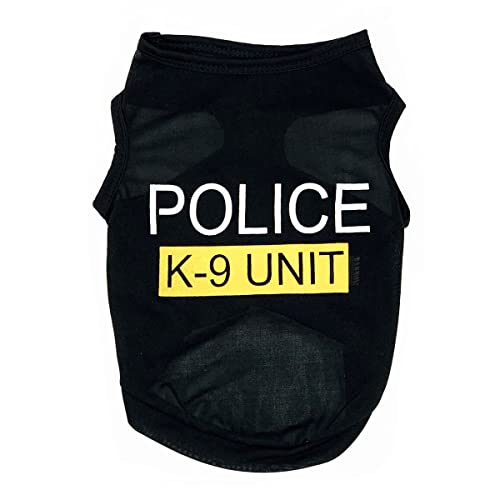 Dog T-Shirt Pet Police Dog Cat Clothes Summer Costumes Puppy Shirt, Breathable Outfits Vest Apparel For Extra Small Medium Doggy Boy And Girl (Medium, Black) #TOP27