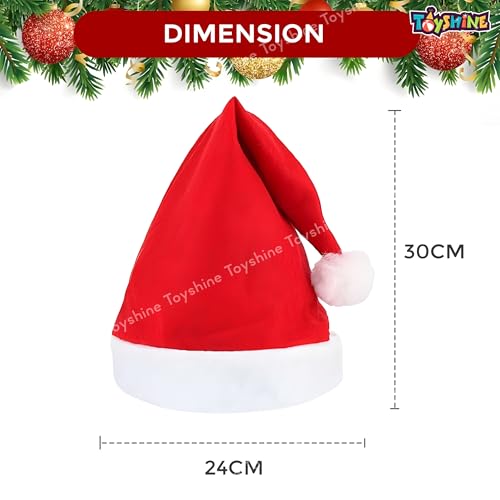 Image of Toyshine Pack of 2 Red Santa caps Short Plush with White Cuffs Non - Woven Fabric Christmas Hat for Adults