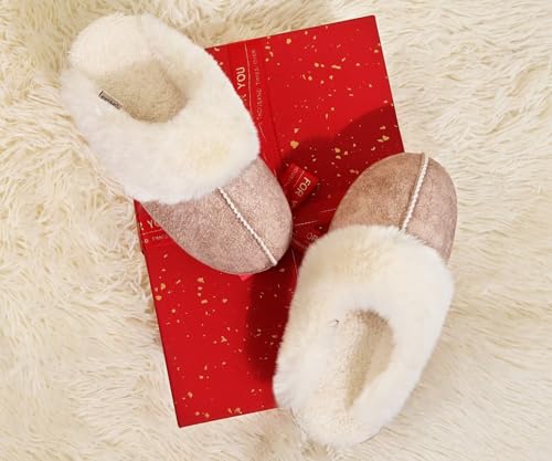 Image of KuaiLu Womens House Platform Slippers Warm Faux Suede Fuzzy Thick Cushioned Memory Foam Ladies Comfy Bedroom Slipper Slip on Indoor Outdoor Home Shoes Arch Support Hard Sole Beige Size 9