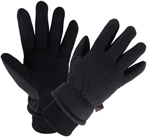 OZERO Thermal Gloves Deerskin Leather Winter Warm Glove Insulated Fleece for Snow Skiing Driving Cycling Hiking Runing Hand Warmer in Cold Weather for Men and Women Small Black
