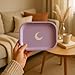 Brando Moon Small Metal Jewelry Tray with Lid - Lightweight Makeup Tray - Curved Edges & Smooth Surface - 5.5 x 7” Decorative Tray for Bathroom, Home Décor, Perfume, Candle, Keys Tray