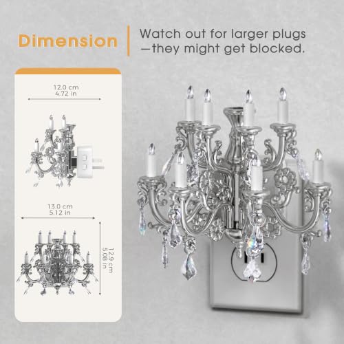 Image of Briignite Chandelier Night Light Plug in, Night Lights Plug into Wall with Dusk to Dawn Light Sensor, Dimmable Sliver Nightlight Plug in, 3000K Soft White for Bathroom Bedroom Hallway Kitchen Decor