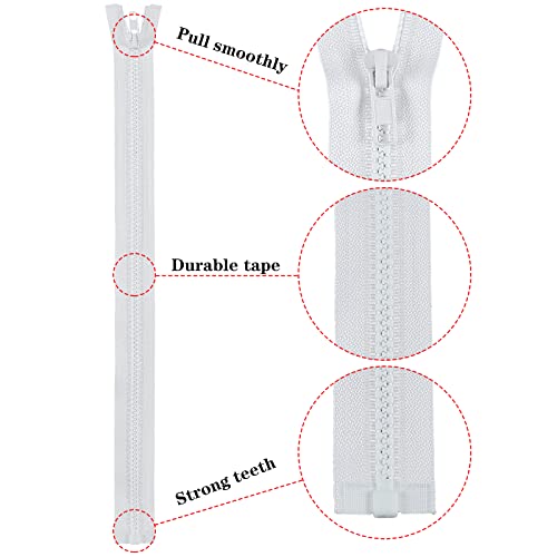Dikaafu #5 35 Inch Separating Jacket Zippers For Sewing Coats Jacket Zipper White Molded Plastic Zippers Bulk For Garment,Home Sewing Projects (2Pc,White) #TOP3