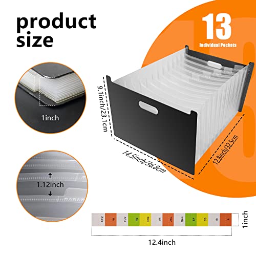 Wapstibck 5Pcs Accordion File Organizer With A-Z Tabs, 13 Pocket A4 Letter Size Expanding File Folder, Plastic Monthly Receipt Bill Document Organizer(Black) #TOP1