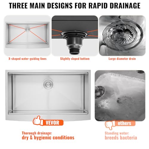VEVOR Farmhouse Kitchen Sink, 304 Stainless Steel Drop-In Sinks, Top Mount Single Bowl Basin with Ledge & Accessories, Household Dishwasher Sinks for Workstation, Prep Kitchen, and Bar Sink, 30 inch by VEVOR - Image 6