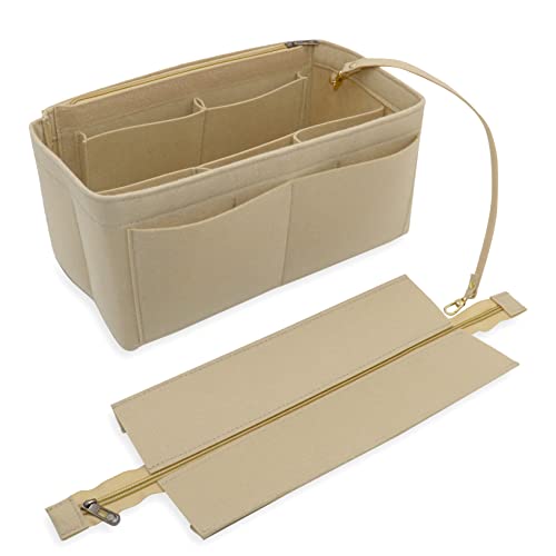 Heavyoff Handtasche Organizer für Frauen, Filz Taschen Innentaschen Multi-Taschen Einkaufstasche mit Schlüsselkette Beige, XL