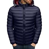 Generisch Giacca leggera trapuntata da uomo, antivento, con cappuccio, spessa giacca termica con chiusura a strappo, giacca invernale con cappuccio rimovibile, per attività all