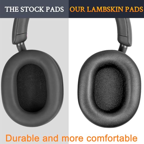 Almohadillas de repuesto de piel de cordero SOULWIT para auriculares Sony WH-1000XM5, almohadillas acolchadas con espuma aislante de ruido, mayor grosor - Negro Brillante miniatura 5