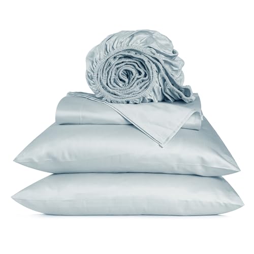 URBANHUT 100% Cotton Sheets Queen Size, 4 Piece Hotel Style Sheet Set Bed Sheet for Queen Size Bed, Sateen Weave Sheets, 16'' Elasticized Deep Pocket - Light Blue