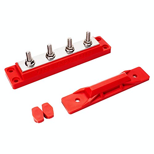 Pike Industries 400 Amp Solid Copper Busbar 4 Stud (5/16" Stainless, Red) Common Bus, Terminal Block