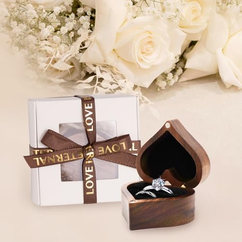 sufall Personalized Ring Box Gifts for Wife and Girlfriend Custom Engraved Flip Wooden Jewelry Box Wedding Gift Engagement Ring Holder Birthday Christmas Valentine Gifts for Her Heart Ring Box - Thumbnail 4
