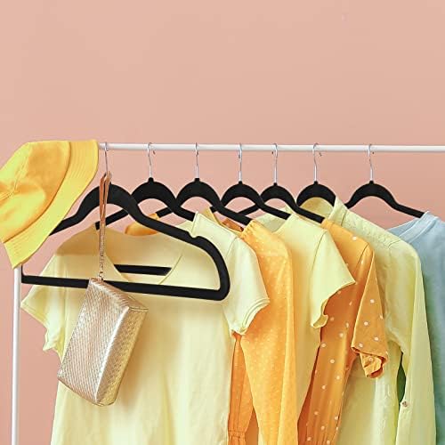 Fasiner Velvet Hangers 60 Pack, 45 cm Long, Non-Slip Felt Hangers with 360° Swivel Hook, Slim & Space Saving Flocked Hangers for Coat&Suits, Dresses, Jacket (Black)