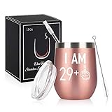 Livole 30. Geburtstagsgeschenke Edelstahl Weinbecher, 30th Geburtstags Geschenke für Frauen, 12oz 350ml Weinglas mit Deckel und Strohhalmpinsel, Vakuumisolierte Reisekaffeetasse für Wein Getränke