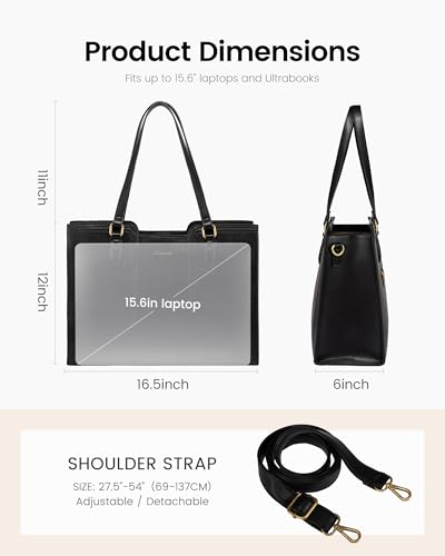 Image of LOVEVOOK Laptop Bag for Women - Waterproof Work Bag for Women & Vintage Laptop Tote Purse with Wristlet