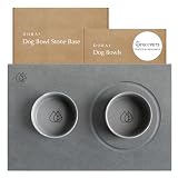 Dorai Home Ceramic Dog Bowls + Stone Drying Mat - Dog Food and Water Bowl Set with Non-Slip Base that Absorbs Spills and Drips - Made with Diatomaceous Earth for Quick Drying - 23.6" x 15.4" - Slate