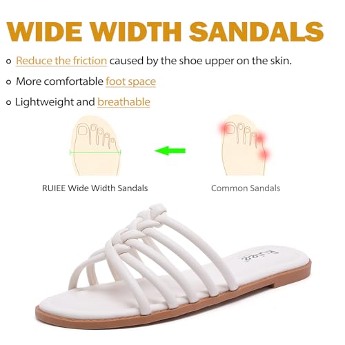 Image of Ruiee Wide Width Sandals for Women, Summer Flat Slides Casual Braided Wide Feet Sandal Comfort Slip on Sandals Open Toe Beach Shoes for Women.