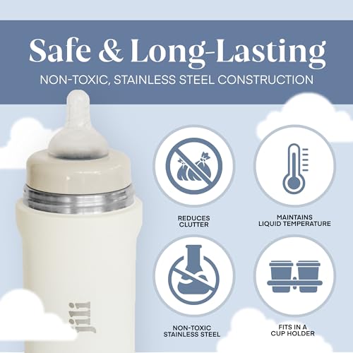 Image of Jili All-in-One Baby Bottle, Insulated Stainless Steel Bottle with Formula Container, Anti-Colic Nipple, and Leak-Proof Lid, Baby Essentials for Travel, BPA and Phthalates-Free, Almond, 8 oz.