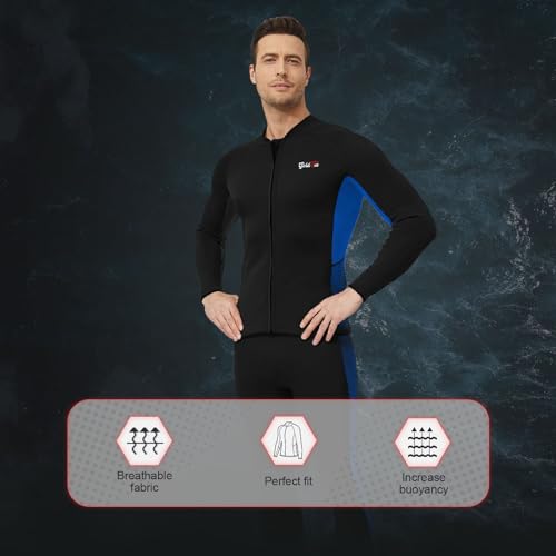 GoldFin Mens Wetsuit Tops and Wetsuit Shorts, 2mm Wet Suits Neoprene Short and Jacket for Men Keep Warm in Cold Water Swimming Snorkeling Diving Surfing Kayaking, Blue X-Large miniatura 4