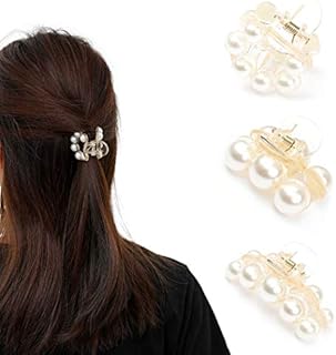Hair Claw Clips Runmi Pearl Hair Claws Mini Hair Clips Nonslip 3Pcs Hair Jaw Clips Hair Styling Accessories for Women Girls