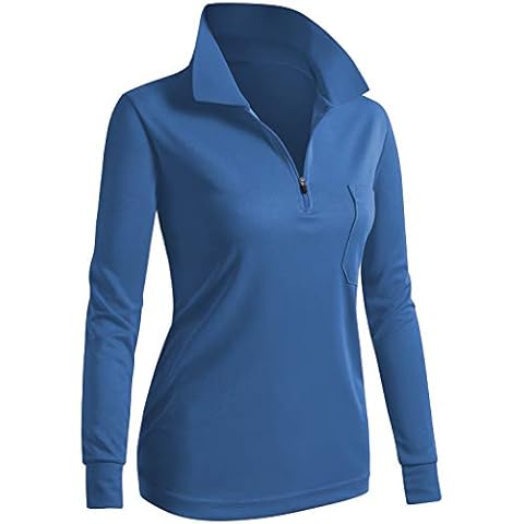 CLOVERY Functional Fabric Wicking Material Clothing Long Sleeve Zipup Polo Shirt Blue Small Cover
