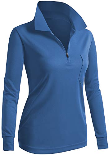 Clovery Active Wear Quick Drying Long Sleeve Zipup Polo Shirt Blue 2Xl #TOP11