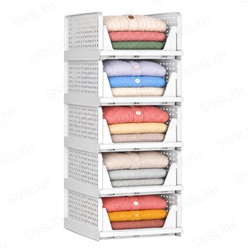 SNSLXH Closet Organizers and Storage, 5 Pack Stackable Closet Bins
