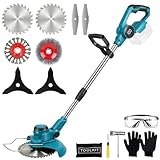 Akku Rasentrimmer für Makita-Akkus mit 5 Klingentypen Bürstenlose Rasentrimmer mit Unkrautbürste, 4-in-1 Freischneider elektrisch, 90° Schwenkbarer Kopf für Rasen Garten Beschneiden