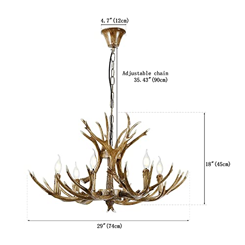 Durahonn Antler Chandelier Lighting, American Country Antler Chandelier 6 Light, E12 Bulbs, Industrial Style Deer Antler Pendant Lamp Restaurant Light, Bar Light, (9 Antlers + 6 Lights) #TOP5