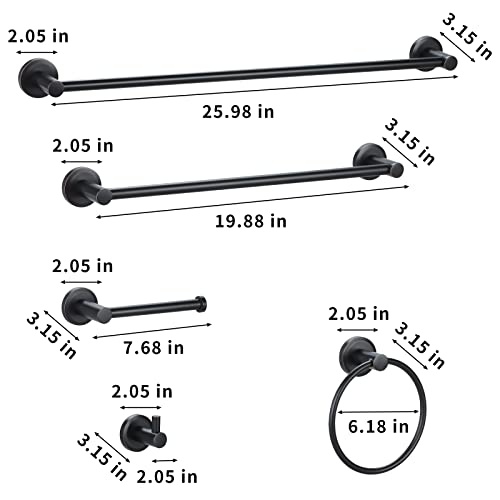 Oil-Rubbed Bronze Bathroom Hardware Set Of 5, Zinc Wall Mounted Bathroom Accessories Set- Includes 18" & 24" Towel Bar, Black Toilet Paper Holder,Towel Ring, Robe Towel Hooks (Oil-Rubbed Bronze) #TOP6