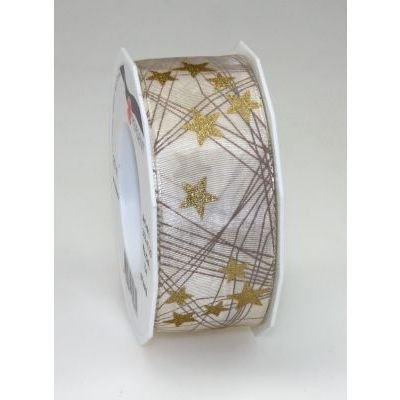 Präsent - Stars Printed Ribbon Champagne 20-m-Roll 40 mm width, Red