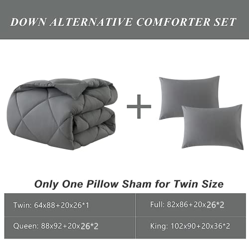 Elnido Queen Grey Queen Comforter Set With 2 Pillow Shams - 3 Pieces Bed Comforter Set - Gray Down Alternative Comforter Set - Lightweight All Season Bedding Comforter Sets Queen Size(88X92 Inch) #TOP6