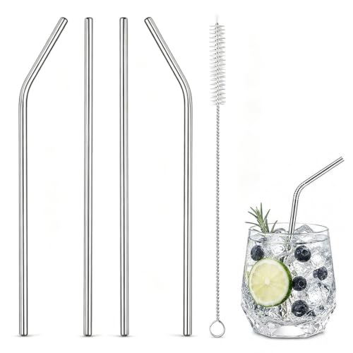 4-Pack 8mm Wide Stainless Steel Milkshake Straws - Extra Wide Reusable Metal Straws for Thick Smoothies, Shakes & Boba, Includes Brush Cleaner
