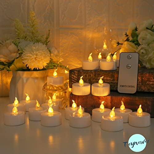 Teynewer Flameless LED Tea Light Candles Pack of 24, Realistic and Bright Flickering Battery Operated Flameless Candles with Remote Control for Christmas, Wedding, Festival, Celebration, Warm White