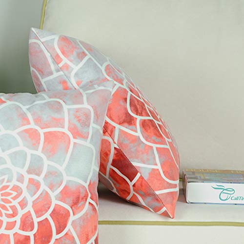 Pack Of 2 Calitime Cozy Fleece Throw Pillow Cases Covers For Couch Bed Sofa Manual Hand Painted Print Colorful Dahlia Compass 20 X 20 Inches Coral Pink #TOP4