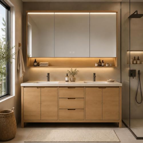 58 IN Freestanding Double-Sink Bathroom Vanity with LED Mirror Cabinet