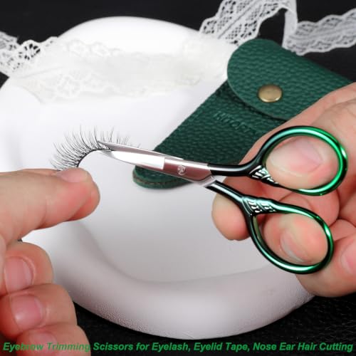 Image of Small Sharp Scissors for Women Men Eyebrow Hair Beauty Grooming | All Purpose Tiny Travel Kit, for Beard, Moustache, Eyelash, Sewing, Embroidery, Detail Thread Paper Cutting with PU Cover